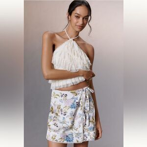 Anthropologie Maeve Printed Satin Wrap Mini Skirt